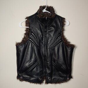 Jamie Sadock Leather Faux Fur Reversible Vest Size S Black